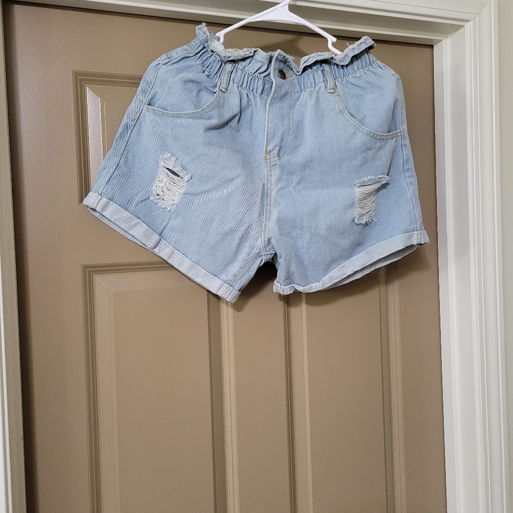 Distressed Paperbag Waist Shorts